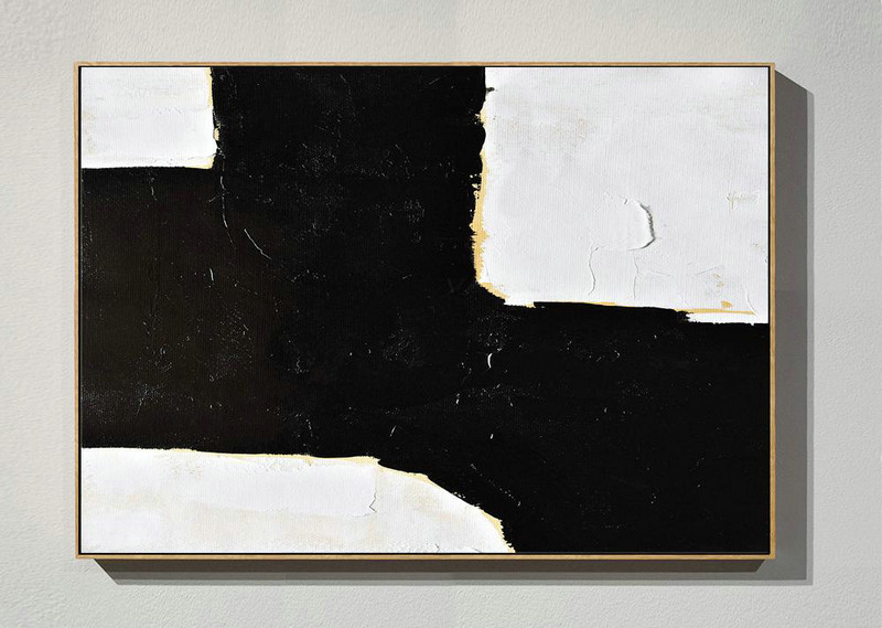 Custom Canvas Wall Art,Horizontal Palette Knife Minimal Canvas Art Painting Black White Beige - Modern Art Abstract Painting